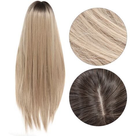 70 cm lange, synthetische blonde Perücke mit Lace-Front-Pony, hitzebeständig für Damen MQF288 (1/5)