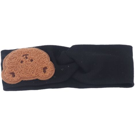 Dehnbares Baby-Stirnband (0–8 Jahre) aus weicher Baumwolle, niedliches Bärenmotiv, handgefertigt, schwarz (1/5)