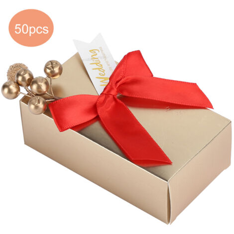 50-teilige Geschenkbox aus Papier mit rotem Band zur Hochzeit, ideal für Süßigkeiten und Gastgeschenke (1/5)