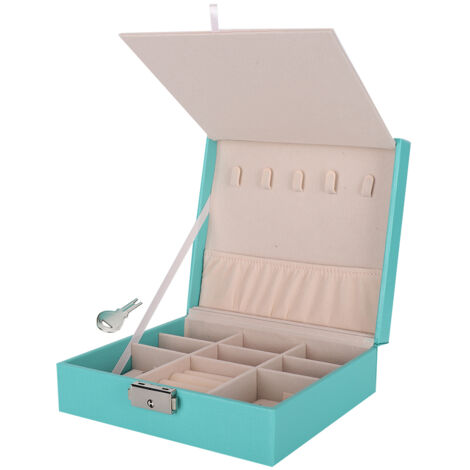 Tragbare blaue Schmuckschatulle aus Kunstleder für Halsketten, Ringe und Ohrringe – Aufbewahrungsbox für unterwegs (1/5)