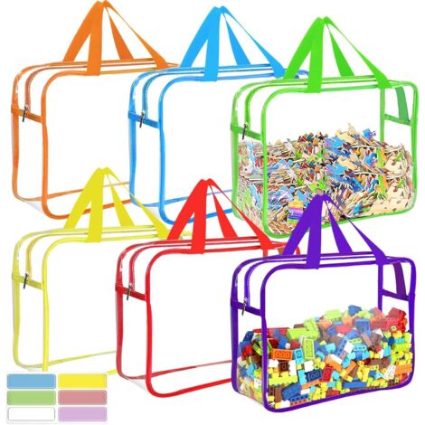 Großer Spielzeugaufbewahrungsbeutel, 6 Farben, mit Etiketten, wiederverwendbar, transparent, aus PVC, für Schachsets, Kinderbücher (mehrere Farben erhältlich). (1/5)