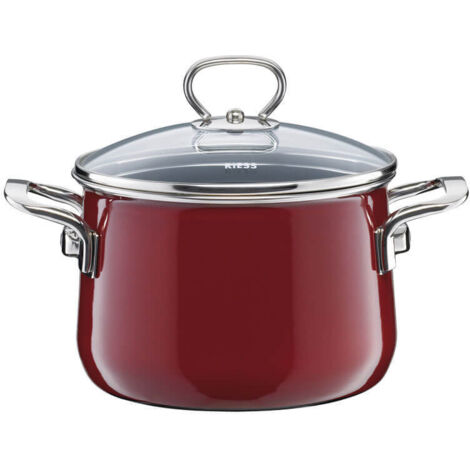 Riess Marmite à viande avec couvercle en verre Ø16cm 2,0 litres Emaille Nouvelle Rosso extra forte (1/2)
