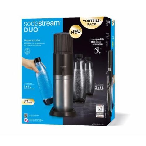 SodaStream DUO, macchina per acqua frizzante in titanio, con 2 bottiglie di vetro.