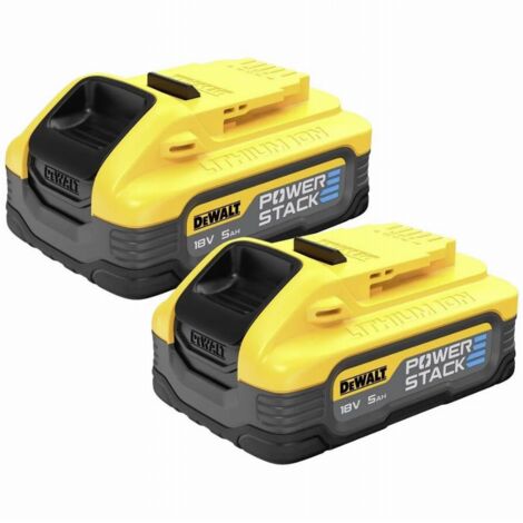 Confezione 2 batterie 18V 5Ah – Tecnologia POWERSTACK – Maggiore potenza e durata – Compatibile con tutti gli utensili DEWALT (1/10)