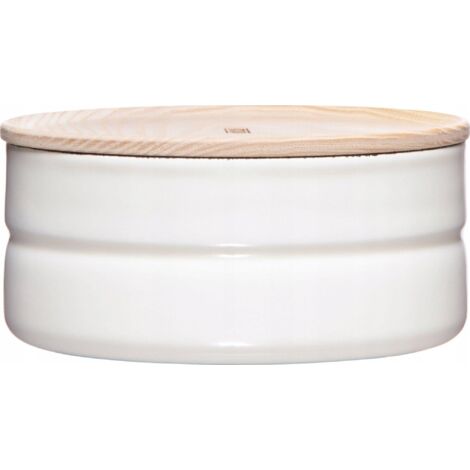 Riess tarro de almacenaje con tapa de madera Ø13cm 615ml esmalte blanco puro (1/3)