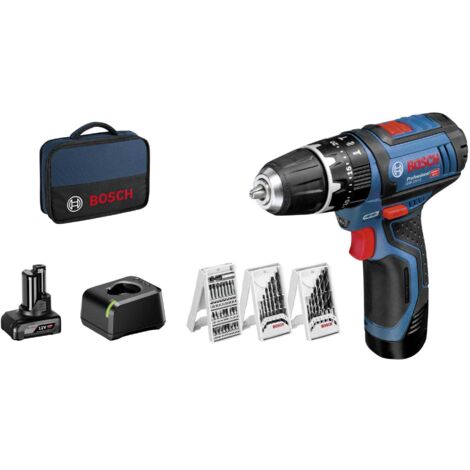 Taladro percutor de 12V BOSCH GSB 12V-15 - 1 bateria de Li-Ion 2Ah + cargador + estuche de transporte - 3 juegos de accesorios incluidos - 06019B690G