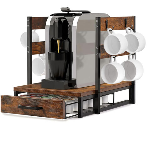 Briznsn Étagère multifonctionnelle Porte-tasses, capacité de 35 dosettes, porte-dosettes à café compatible avec Keurig, rangement pour coin café de comptoir avec support à tasses, brun rustique (1/4)