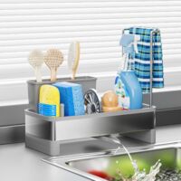 Briznsn Étagère de rangement pour évier de cuisine - avec tuyau d'évacuation réglable - modèle élargi - pour ranger éponges, brosses, serviettes et ustensiles de cuisine