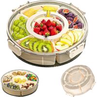 Nsihing Plateau rotatif avec poignée – Plateau à 6 compartiments pour fruits et snacks, avec couvercle, pour maison ou voyage