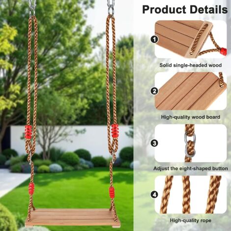 Balançoire Trapèze En Bois Multifonction - Ajustable 120-190 Cm - Pour Portique Jardin Enfants Adultes