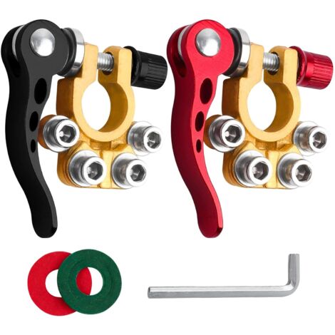 S-giant Bornes de batterie 12 V 4-Way Pole Clamps Car Battery 12 V Quick Release Secure Clamped Battery Clamps Pole Clamps Brass for Cars, Vans, Ships, Motorhomes 12/24/60 V Pack of 2 (1/4)