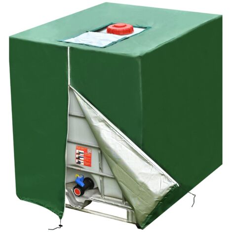 S-giant Bâche Réservoir d'eau IBC 1000 L Couverture Container Citerne Eau Pluie avec Fermeture éclair Coupe-Vent Anti-UV 210D Résistant à la Déchirure(Vert) (1/5)