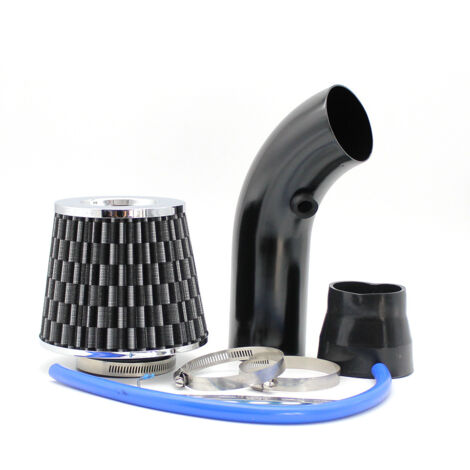 S-giant Kit Admission Direct Universel - Filtre a Air Sport Voiture Filtre Froid Diamètre 76mm Système D'admission D'air en Fibre de avec Tuyau(Carbone noir)