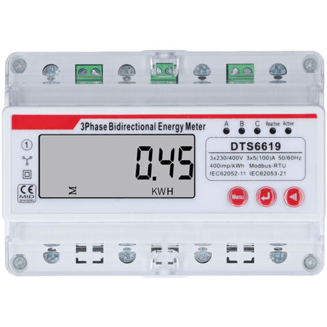 Dreiphasiger 4-Leiter-Elektronikzähler, multifunktionales LCD-Display, bidirektionale Steuerung, 7P 3 x 230/400 V, Schutzklasse 1, 35-mm-DIN-Schienenmontage (1/5)
