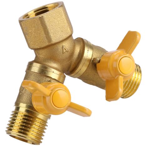 Doppel-Gartenarmatur G1/2 Messing Edelmetall-Verschraubung - 2-Wege-Ventil, Wasserhahn mit 1 Ausgang, Doppelfluss-Adaptergerät für Bewässerungsanlagen - 1 Stück - Wasserhahn (1/5)
