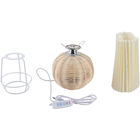 Vintage-Tischlampe – Kleine Akzentlampe mit plissiertem Rattanschirm für Schlaf- und Wohnzimmer