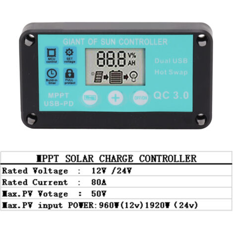 Solar-Laderegler MPPT 80A USB Dual-Schnellausgang 12V/24V für Haushalt und Industrie