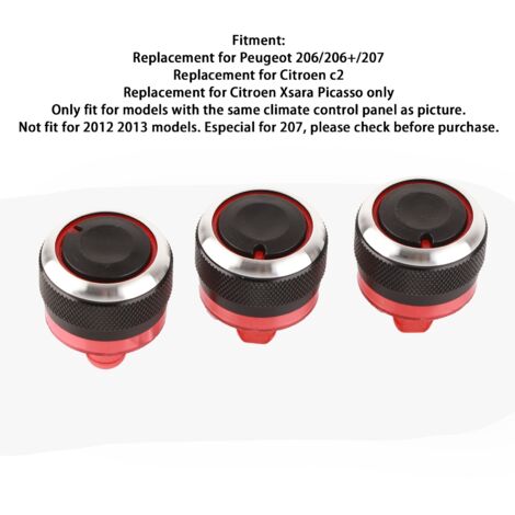 Klimabedienknöpfe für Fahrzeuge – 3er-Pack – Kompatibel mit Peugeot 206, 207 und Citroën C2/Xsara Picasso – Aluminiumlegierung & ABS (1/5)