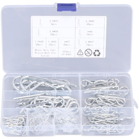 Splinten-Set + 125-teiliges Set + Haarnadeln Typ R und Typ B + Sortiment in 8 Größen in transparenter Edelstahlverpackung