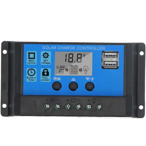 Automatischer 10A 12V/24V PWM-Solarladeregler, Zweikanal-MOSFET, LCD-Display, 3-stufiges Laden, mehrfacher Schutz, weißes PVC (1/5)