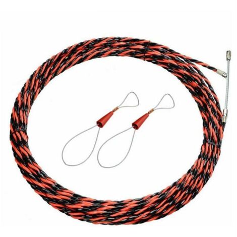 Guía pasacables eléctrica retráctil de acero flexible en espiral de 50 m con cabezal de resorte para conductos y paneles.