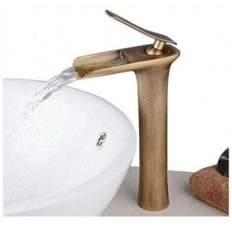 Grifo monomando antiguo tipo cascada para lavabo, grifo de baño de cobre sin plomo con filtro cerámico. (1/5)
