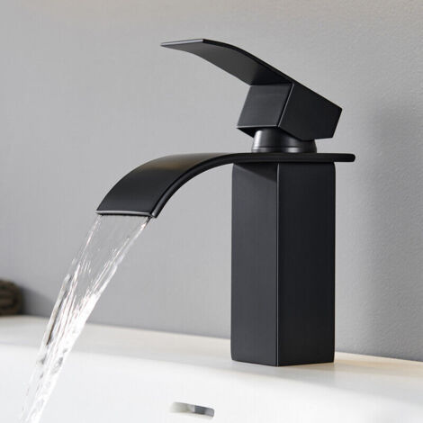 Grifo de lavabo tipo cascada CECIPA MAX, grifo mezclador de acero inoxidable negro con caño alto y fácil filtración. (1/5)