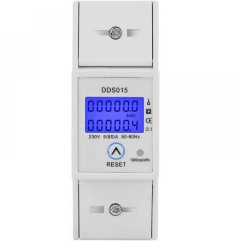 Medidor de energía monofásico DDS015 con montaje en carril DIN y pantalla LCD retroiluminada para una medición precisa. (1/5)