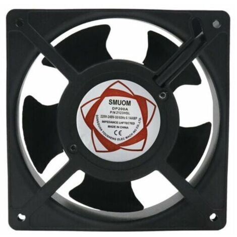 Ventilador axial para chimenea empotrable, de alta temperatura, con aspas metálicas, silencioso y universal. 120 x 120 x 38 mm.