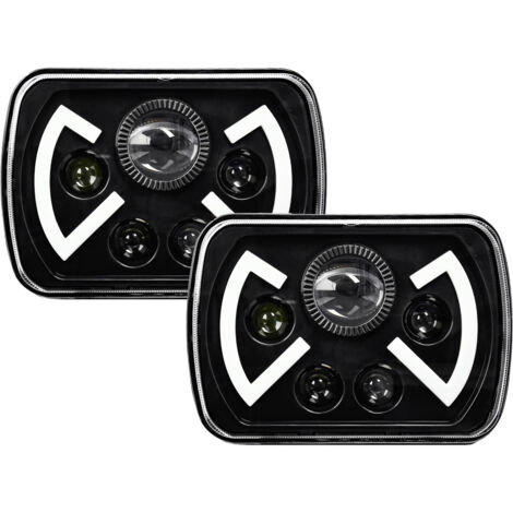 Faros LED rectangulares de 7 pulgadas (paquete de 2) - Kit de conversión H4 - Matriz de aluminio sellada - 4 funciones (luces altas/bajas/luces diurnas/intermitentes) para Jeep Cherokee XJ Wrangler YJ