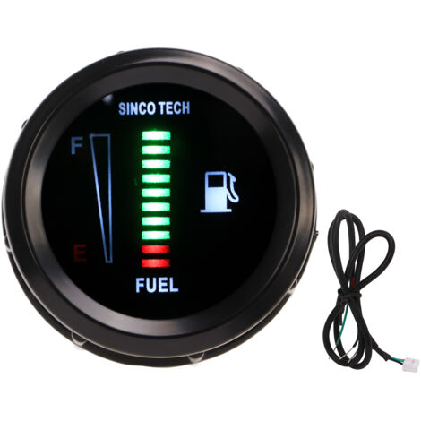 Indicador de nivel de combustible de 52 mm con LED intermitente, 10 LED rojos/verdes, arnés de cableado para automóvil/motocicleta, 8-18 V, resistencia del sensor ≤2 kΩ, ABS, precisión mínima/máxima a (1/5)
