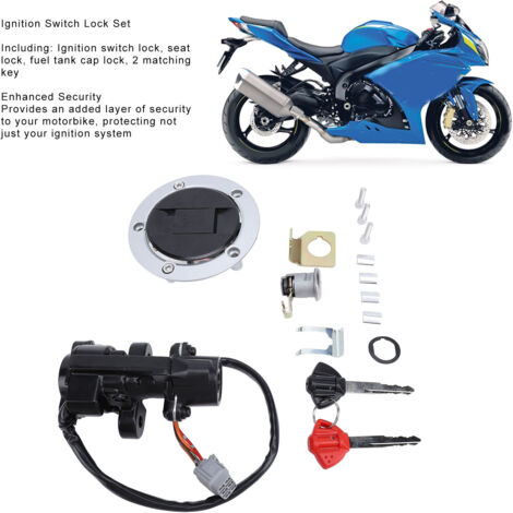 Juego completo de cerraduras para interruptor de encendido, tapa de combustible y asiento metálico ABS para Suzuki GSXR600, GSXR750, GSXR1000.