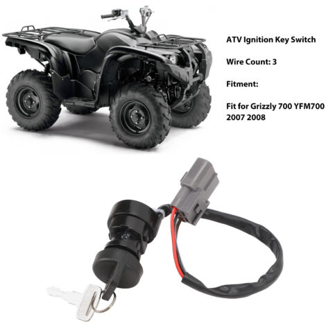 Interruptor de encendido de 3 cables para ATV con llave para Grizzly 700 YFM700 2007-2008 - ABS duradero, 2 llaves (1/5)