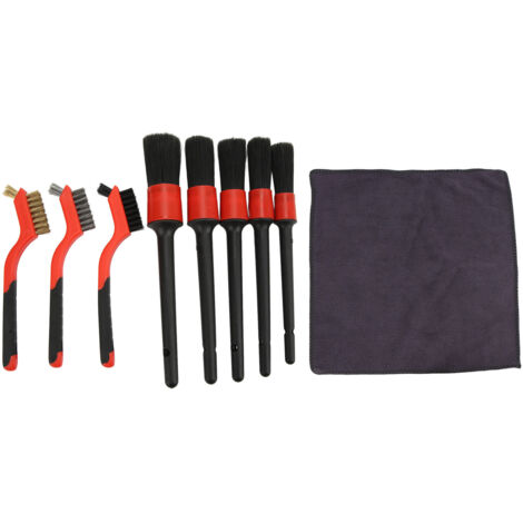 Kit de cepillos para limpieza de coches - Juego de 5 cepillos de fibra y 3 de metal - 8 piezas para limpieza interior y de detalles