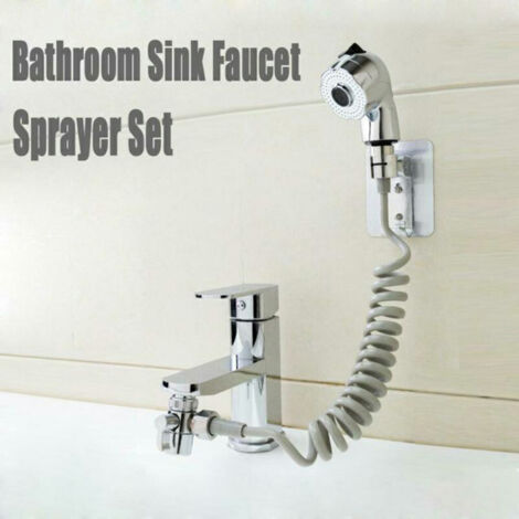 Conjunto de ducha para lavabo con manguera y adaptador para grifo, soporte y manguera: ideal para lavadero, baño o bañera.