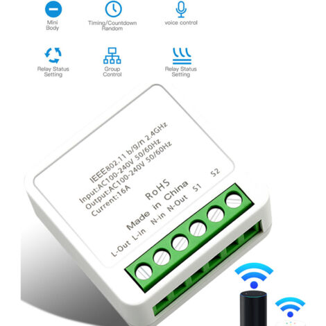 Interruptor inteligente WiFi Tuya 16A blanco, control remoto mediante aplicación PCV, para bricolaje. (1/5)