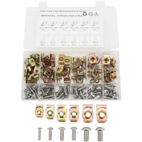 Kit de montaje para automóviles: 130 tornillos y soportes en U de acero inoxidable, para paneles de coches y motocicletas. (1/5)