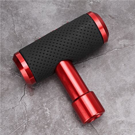 Pomo de palanca de cambios en forma de T para coche, manual/automático, aluminio y cuero, con adaptadores (3 piezas, rojo) (1/5)