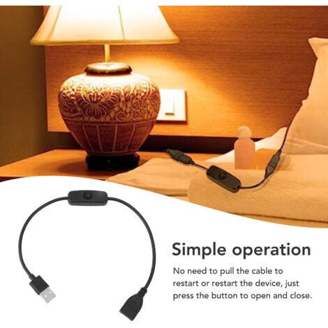 Paquete de 5 cables USB de PVC de 2 pines macho-hembra con interruptor de encendido/apagado, botón para cámara de coche y luces LED, color negro. (1/5)