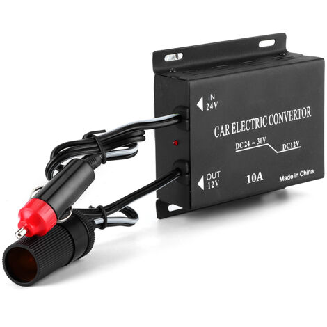 Convertidor de voltaje para coche de 10 A, de 24 V a 12 V, transformador reductor de aluminio negro para autocaravana, camión y yate.