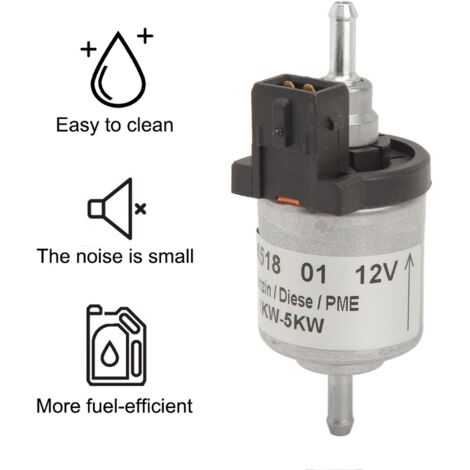 Bomba de combustible auxiliar para calentador de 12 V y 22 ml - Universal para calentadores diésel de 1 kW a 5 kW - Construcción metálica resistente al calor y silenciosa.