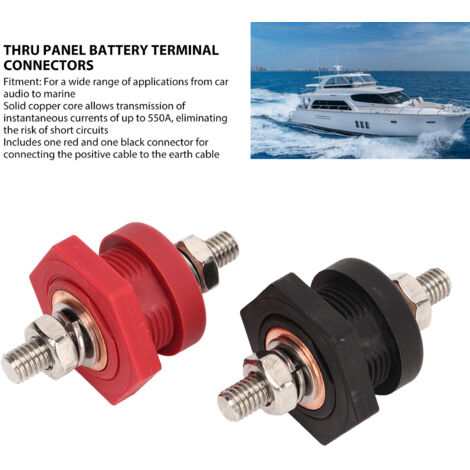 Terminales de batería para montaje en panel, par, negro/rojo, 3/8", 440A, para automóviles y embarcaciones. (1/5)