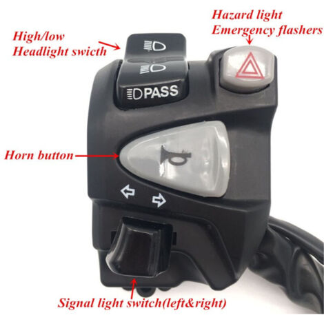 Interruptor de 22 mm para scooter (izquierda/derecha): controla las luces altas/bajas, los intermitentes, la bocina y las luces de emergencia. Compatible con PCX 125/150, Forza 125/300, Click 125/150 (1/5)
