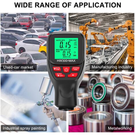 Sensor de espesor de recubrimiento HW300-MAX para metales, precisión ±3%+1μm, rango 0-2000μm, multifunción con pantalla digital, color negro. (1/5)