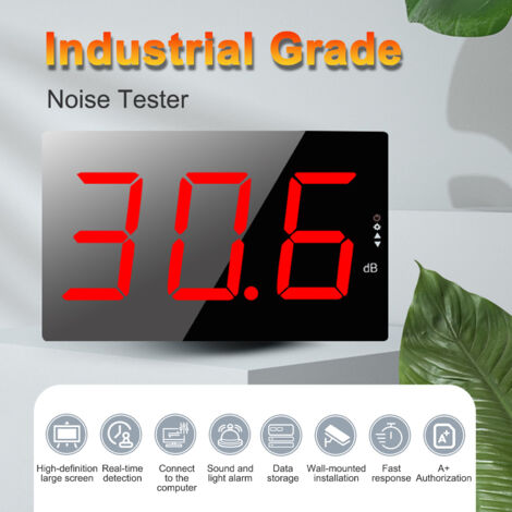 Medidor de decibelios de pared, medición de ruido de 30 a 130 dB con alarma, pantalla LED de 3 pulgadas, ponderación de frecuencia A, para el hogar, fábrica y aula.