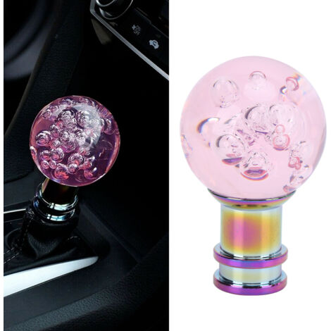 Pomo de palanca de cambios manual rosa burbuja cristal con 3 adaptadores roscados, universalmente compatible. (1/5)