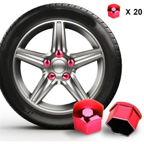 Protectores de tuercas de rueda para coche - 20 unidades en plástico ABS rojo de 21 mm (1/5)