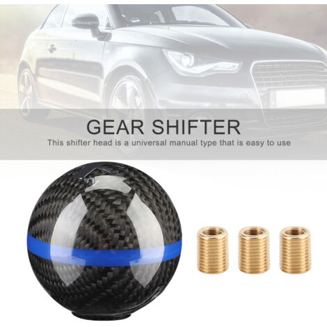Pomo universal de fibra de carbono para palanca de cambios manual de 6 velocidades para automóviles, color negro con línea azul. (1/5)