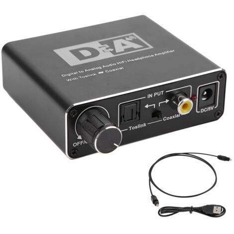 Convertidor de audio DAC Hi-Fi - Conversión coaxial/óptica a analógica - Salida RCA/jack de 3,5 mm con control de volumen
