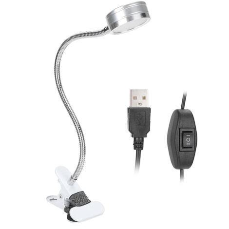 Lámpara USB con clip y funda flexible de 360°, luz blanca cálida/fría (plateada)